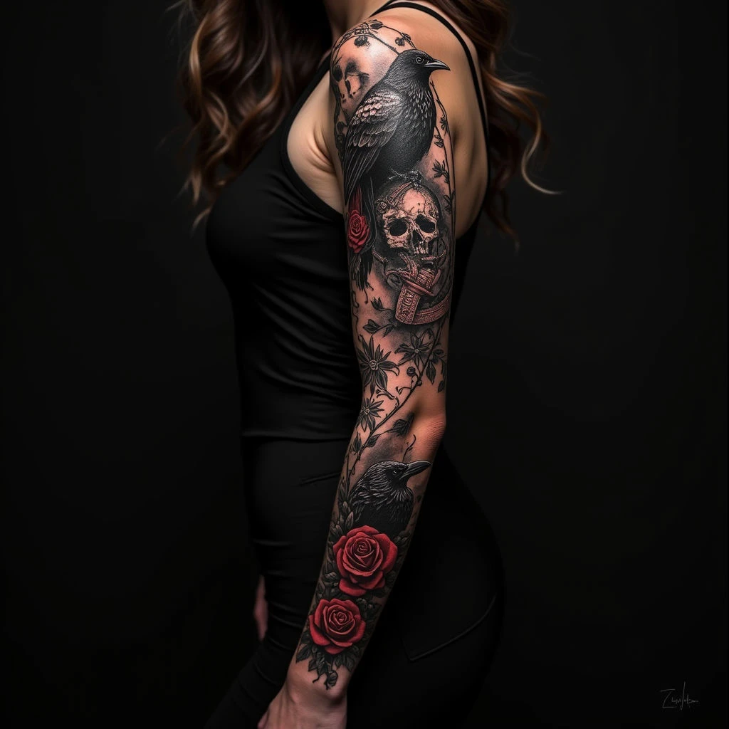 Dark Sleeve Tattoo Ideas for Females
