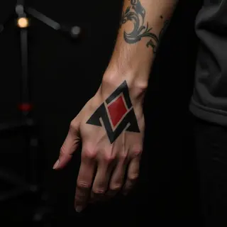 Bold Geometric Hand Tattoos in Black, Grey & Red: Inspiration Guide