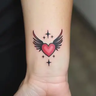 Simple Winged Heart Outline Tattoo Design