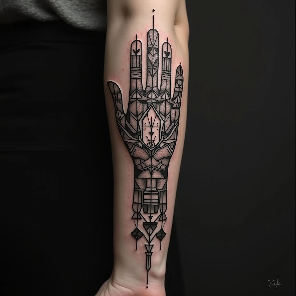 Intricate Geometric Hand Tattoo Design