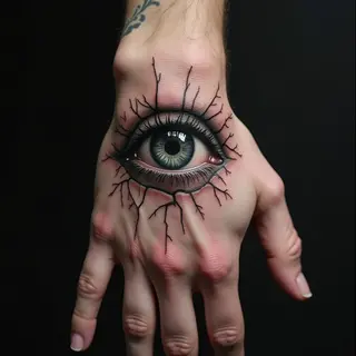 Intricate Eye Tattoo on Hand: A Study in Realism