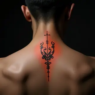 Tiny Calligraphy Neck Tattoos in Red & Orange - Dotwork Inspiration