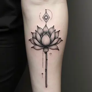 Elegant Dotwork Lotus Flower Tattoo Design