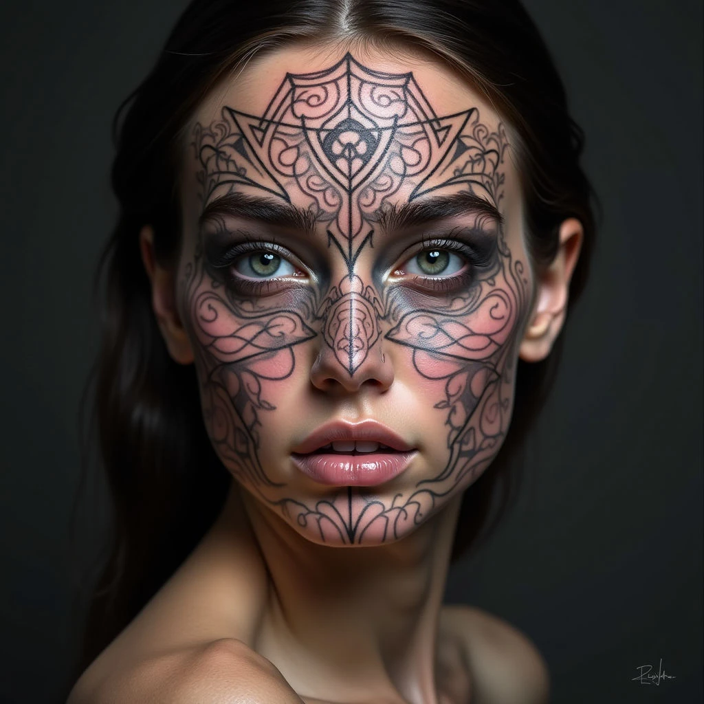 Intricate Facial Geometric Tattoo