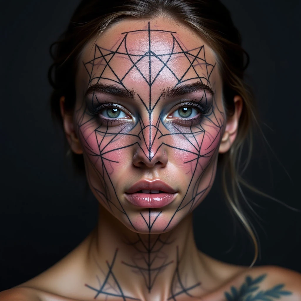 Intricate Geometric Facial Tattoo Design