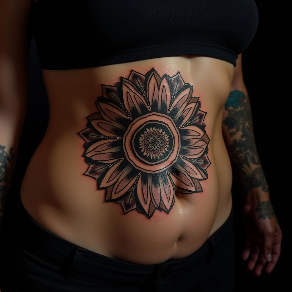 Best Friend Mandala Tattoos for Two - Stomach Designs