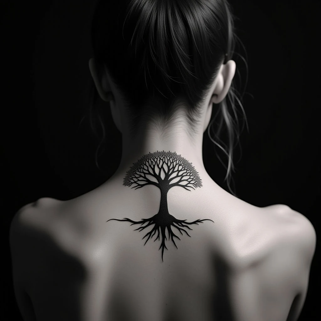 Family Tree Neck Tattoos for Father & Daughter