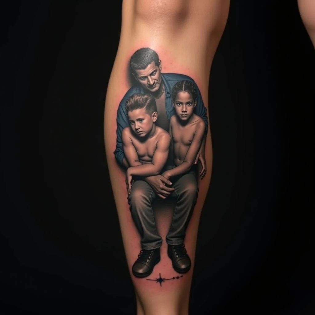 Heartwarming Father & Daughter Tattoos: Old School Calf Designs