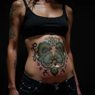 Majestic Green Oriental Dragon & Daughter Portrait Tattoo - XXL Stomach Piece