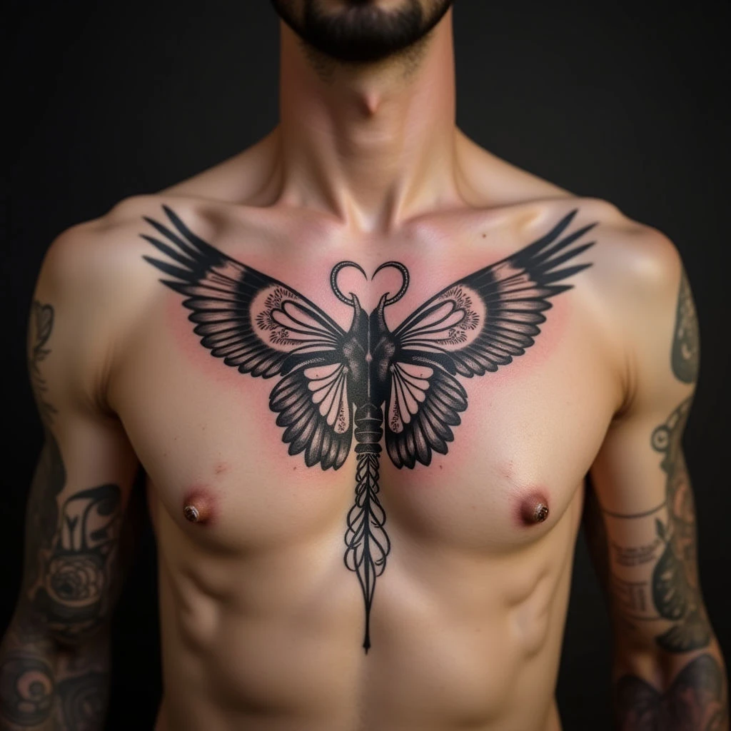 Pastel Blackwork Baby Tattoo for Mum on Sternum - Inspiring Designs