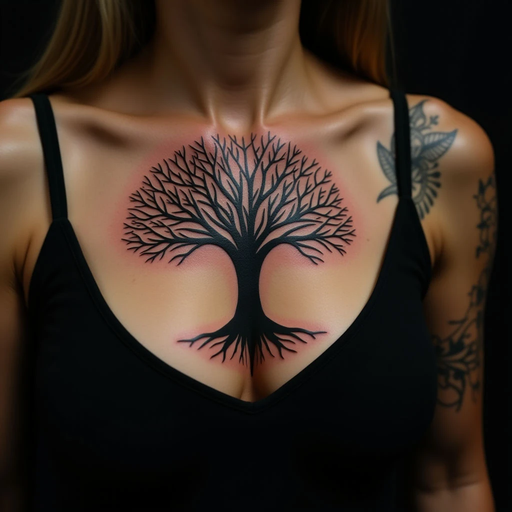 Female Family Tree Tattoo on Chest: A Lasting Bond