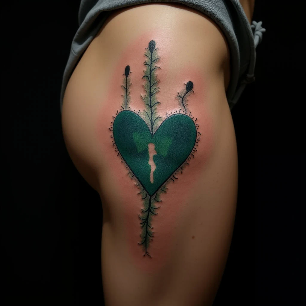 3 Sisters Thigh Tattoos: A Beautiful Dotwork Bond in Blue & Green