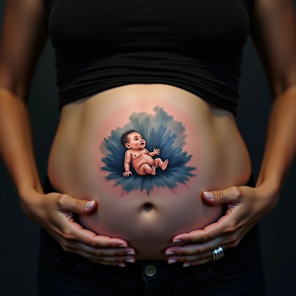 Sweet Baby Watercolor Tattoo Ideas for Girls on Stomach