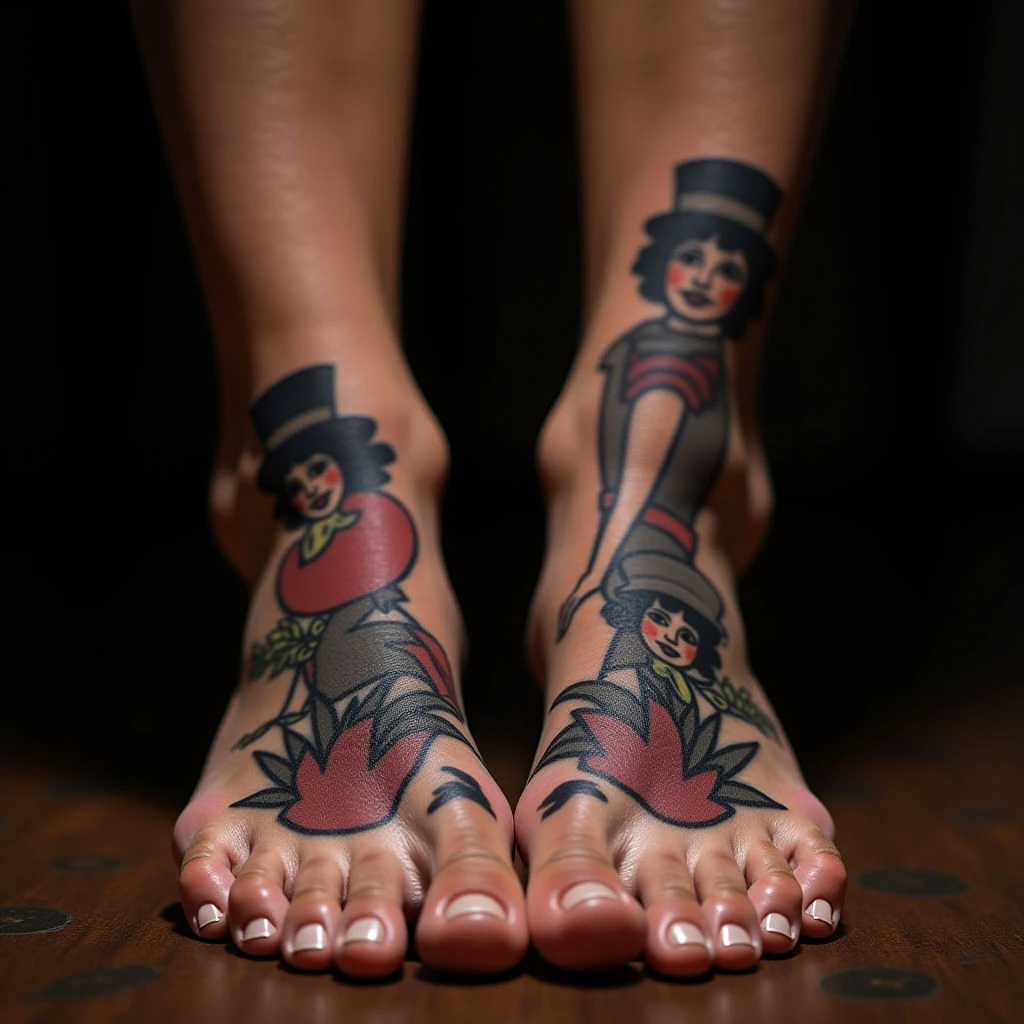 XL Trash Polka Daddy Daughter Foot Tattoos - Black Ink Ideas
