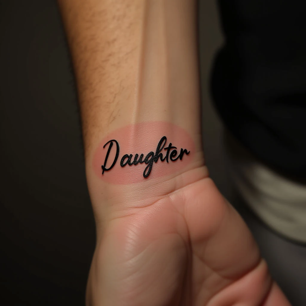 Copper Daughter Name Tattoo for Men: Micro-Realism Wrist Designs