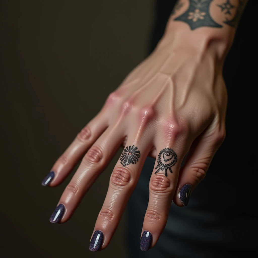Matching Pastel Dotwork Finger Tattoos for Best Friends