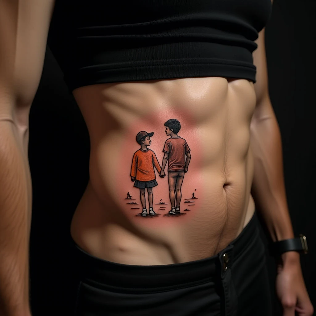 Tiny & Meaningful: Father-Son Stomach Tattoos