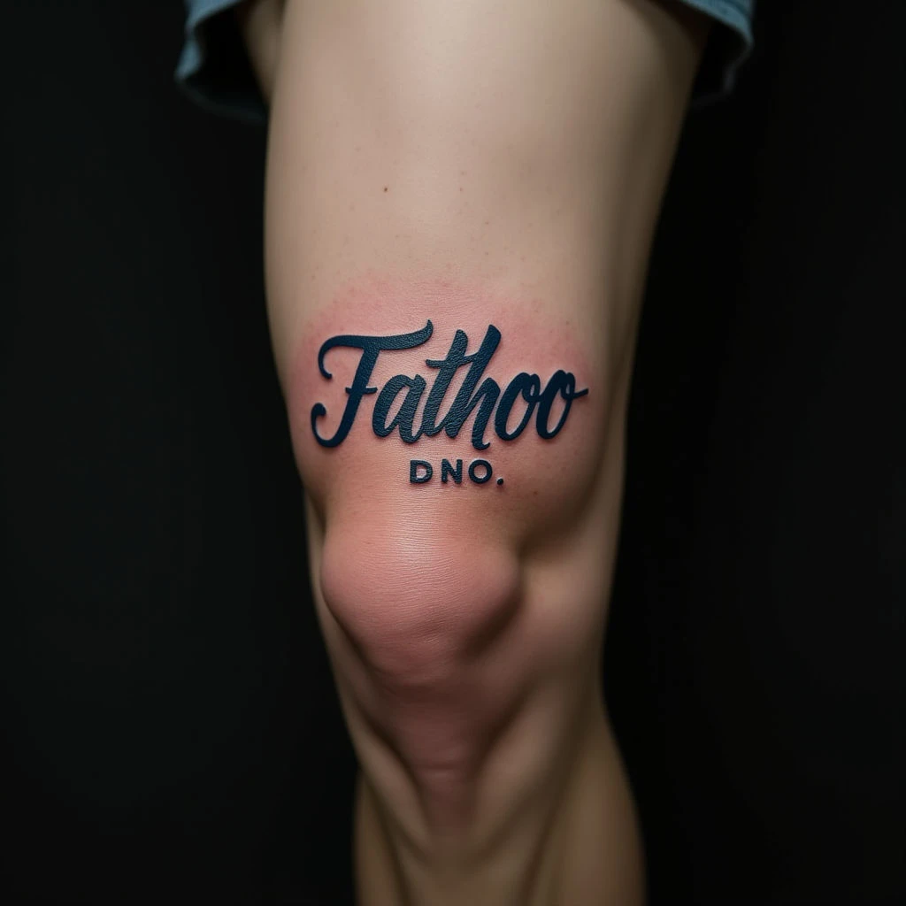 Touching Knee Tattoos for New Dads - Calligraphy & Blue Ink