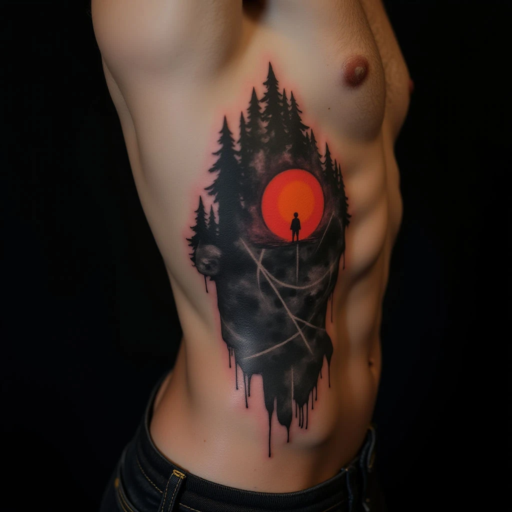 Funny Best Friend Tattoos: Abstract Ribcage Designs with a Neon Twist!