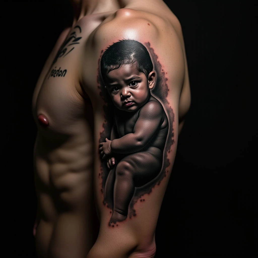Powerful Father & Son Tattoo Designs in Black Grey