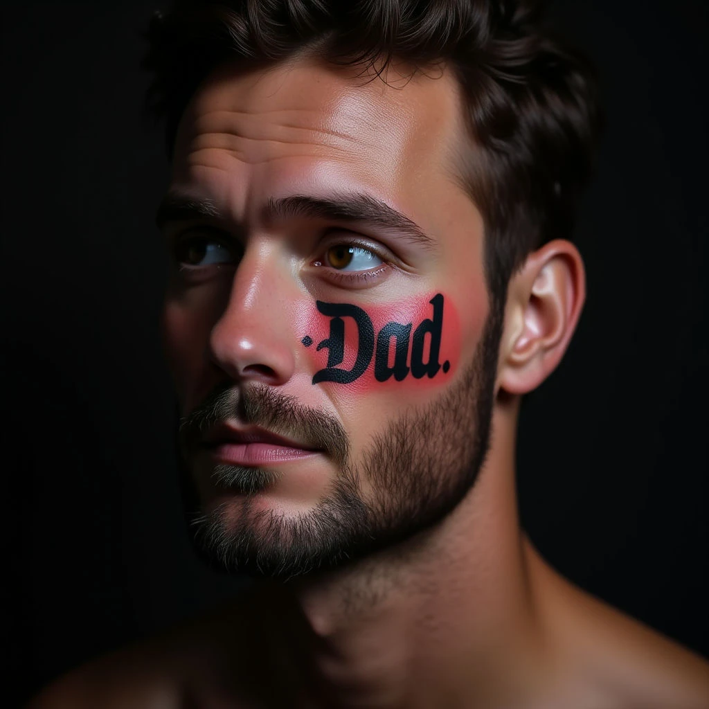 Meaningful Dad Tattoos: Face Lettering Designs in Black, Red & White
