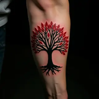 Striking Family Tree Tattoos for Guys on the Calf (Fine Line)