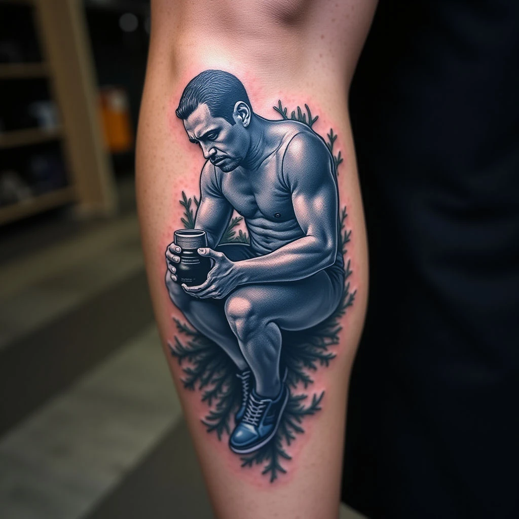 Cool Calf Tattoos for Dads: Illustrative Blue Designs