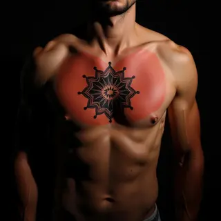 Bold Mandala Chest Tattoo Ideas for Father & Son Bonding