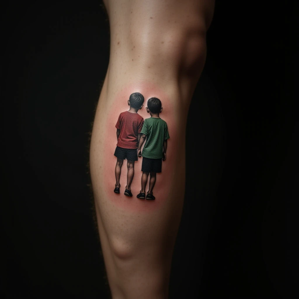Tiny Realism Tattoos for Boys: Leg Designs in Green & Black
