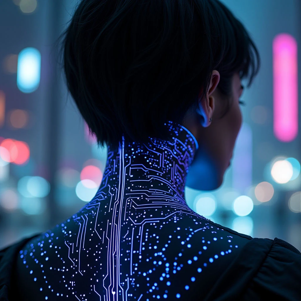 Female Back of Neck Tattoo Designs: Cybernetic Visions