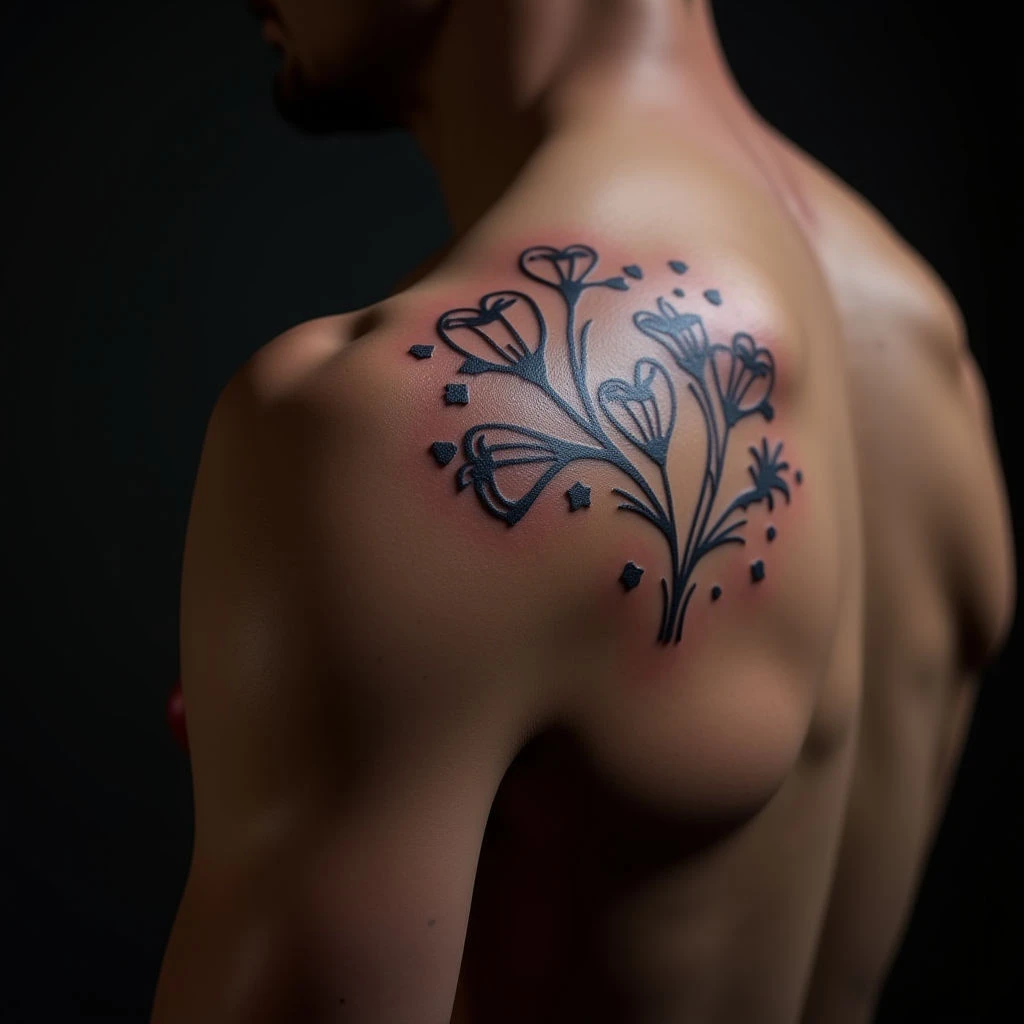 Touching Tribute Tattoos: Fine Line Blue Shoulder Designs