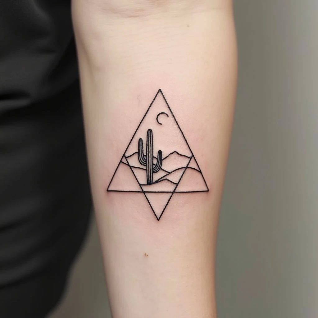 Minimalist Desert Landscape Fine Line Tattoo