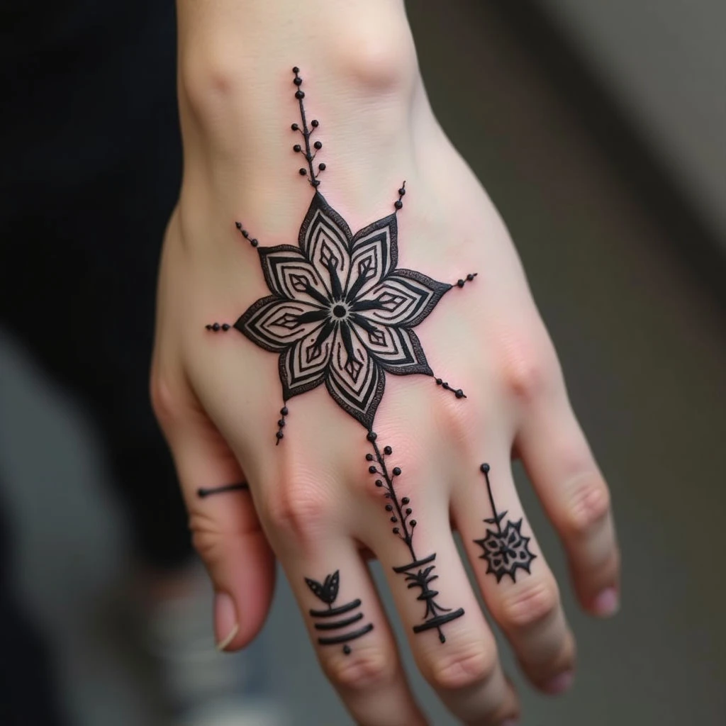 Intricate Fine Line Finger Tattoos: Islamic Geometric Design