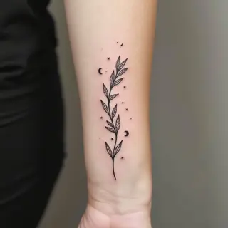 Delicate Celestial Plant Fine Line Tattoo