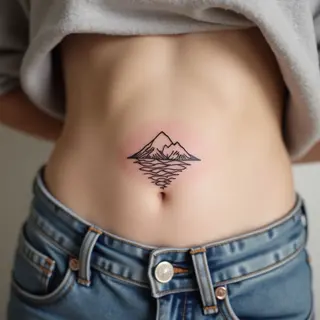Minimalist Mountain and Wave Fine Line Tattoo