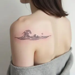 Minimalist Ocean Landscape Fine Line Tattoo