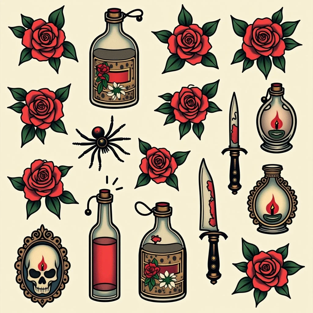 Diverse Flash Tattoo Collection: Traditional Designs