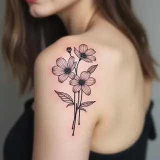 Delicate Floral Bouquet Fine Line Tattoo