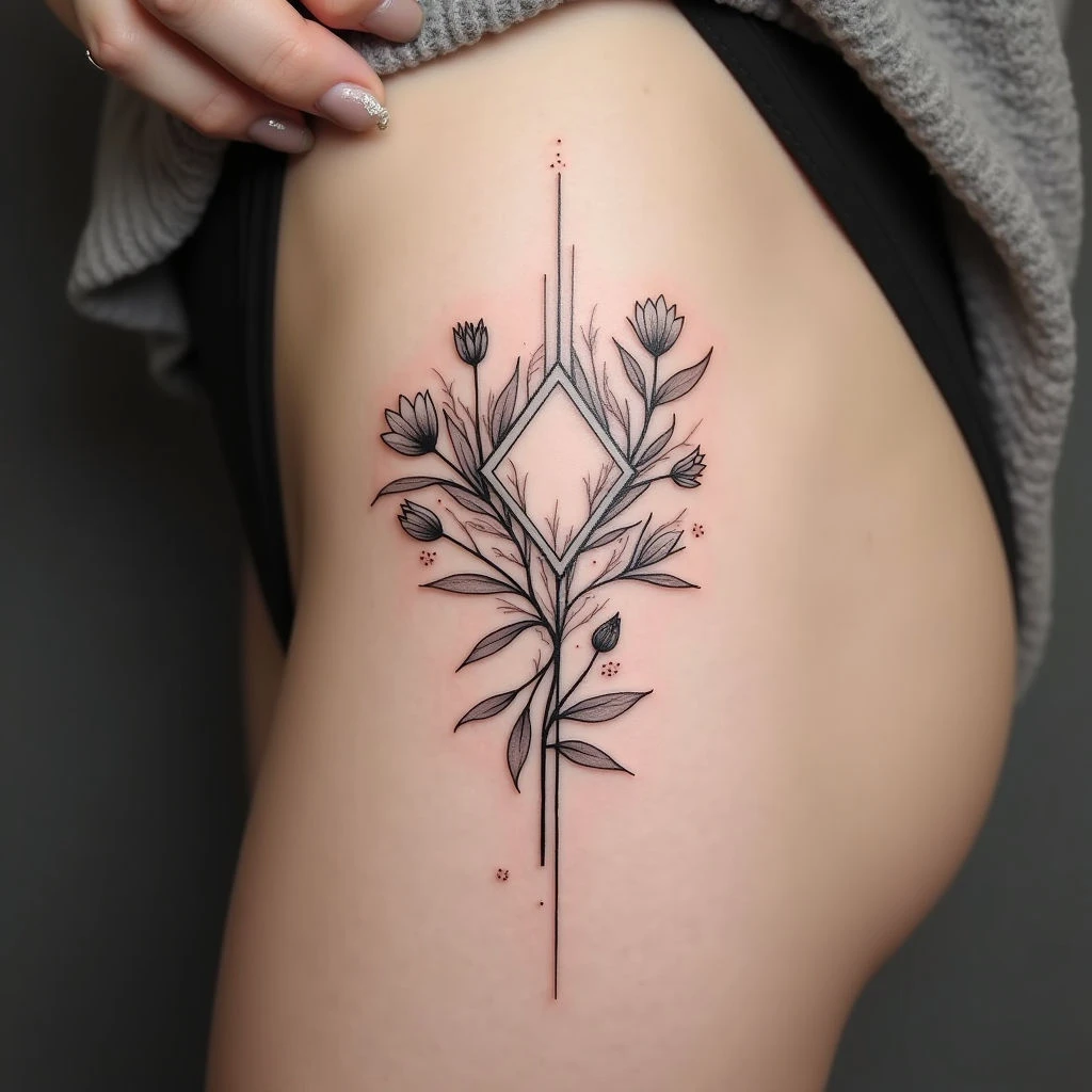 Delicate Floral Leg Tattoo Design Inspiration