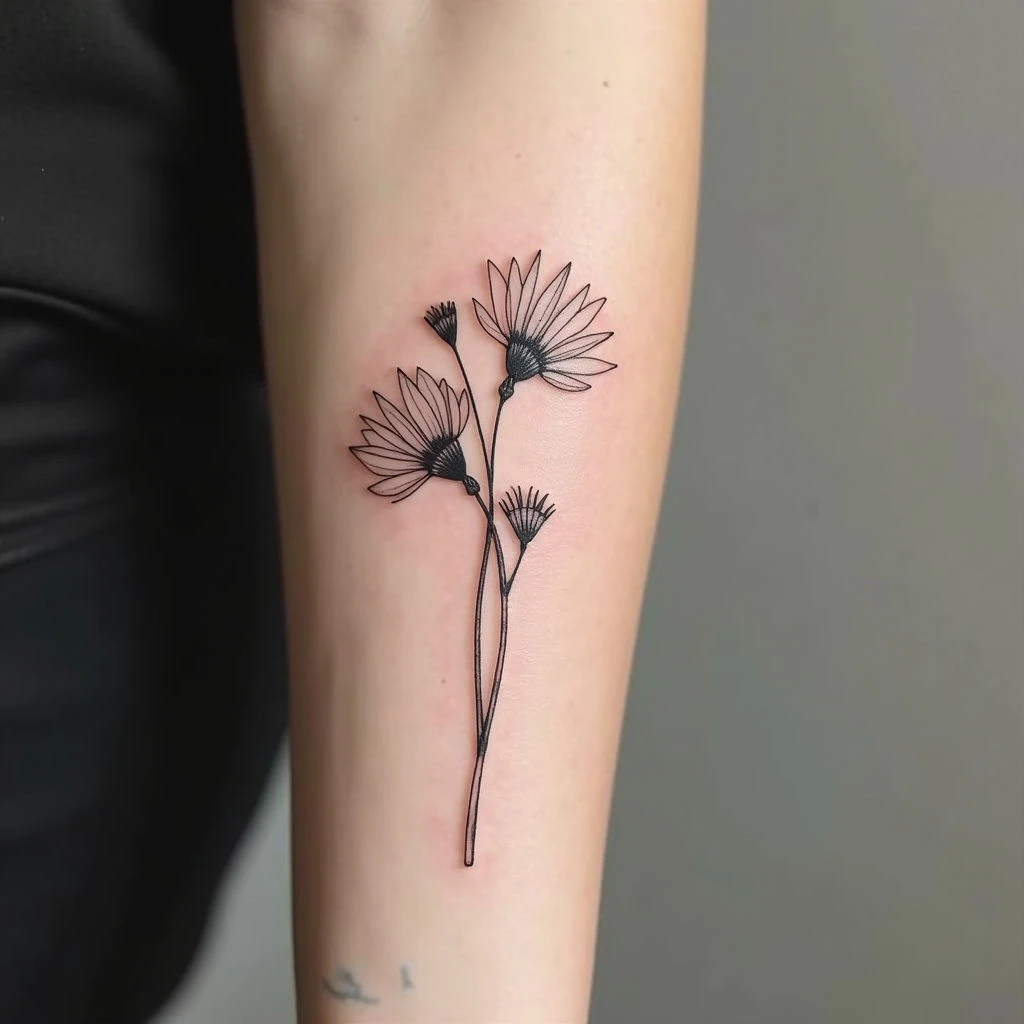 Delicate Floral Linework Tattoo on Forearm