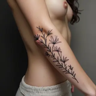 Delicate Floral Linework Tattoo on Forearm