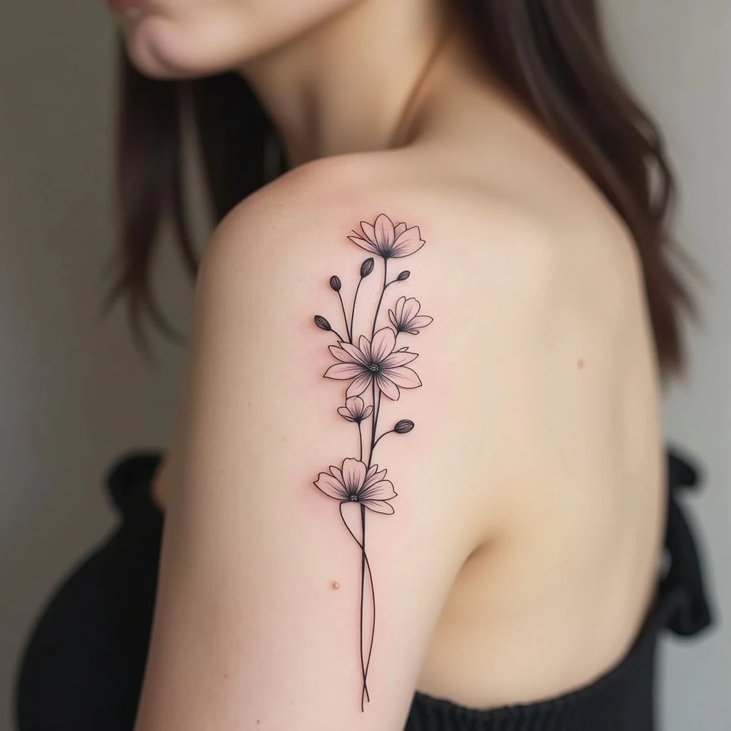 Delicate Floral Linework Tattoo on Forearm
