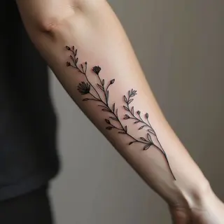 Delicate Floral Vine Tattoo on Forearm