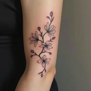 Delicate Floral Vine Tattoo on Forearm