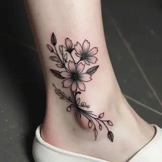 Delicate Floral Ankle Tattoo Design Inspiration