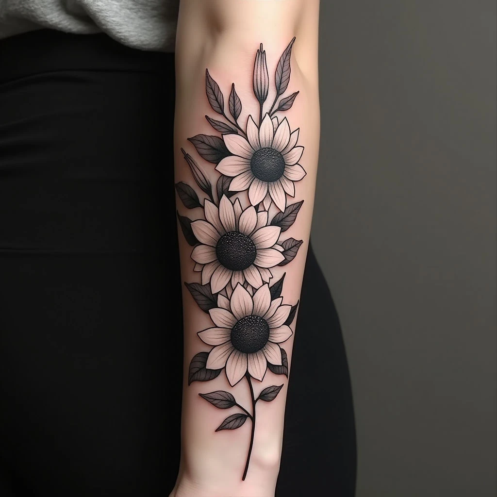 Elegant Floral Half Sleeve Tattoo Design