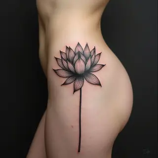 Elegant Lotus Flower Tattoo on Thigh