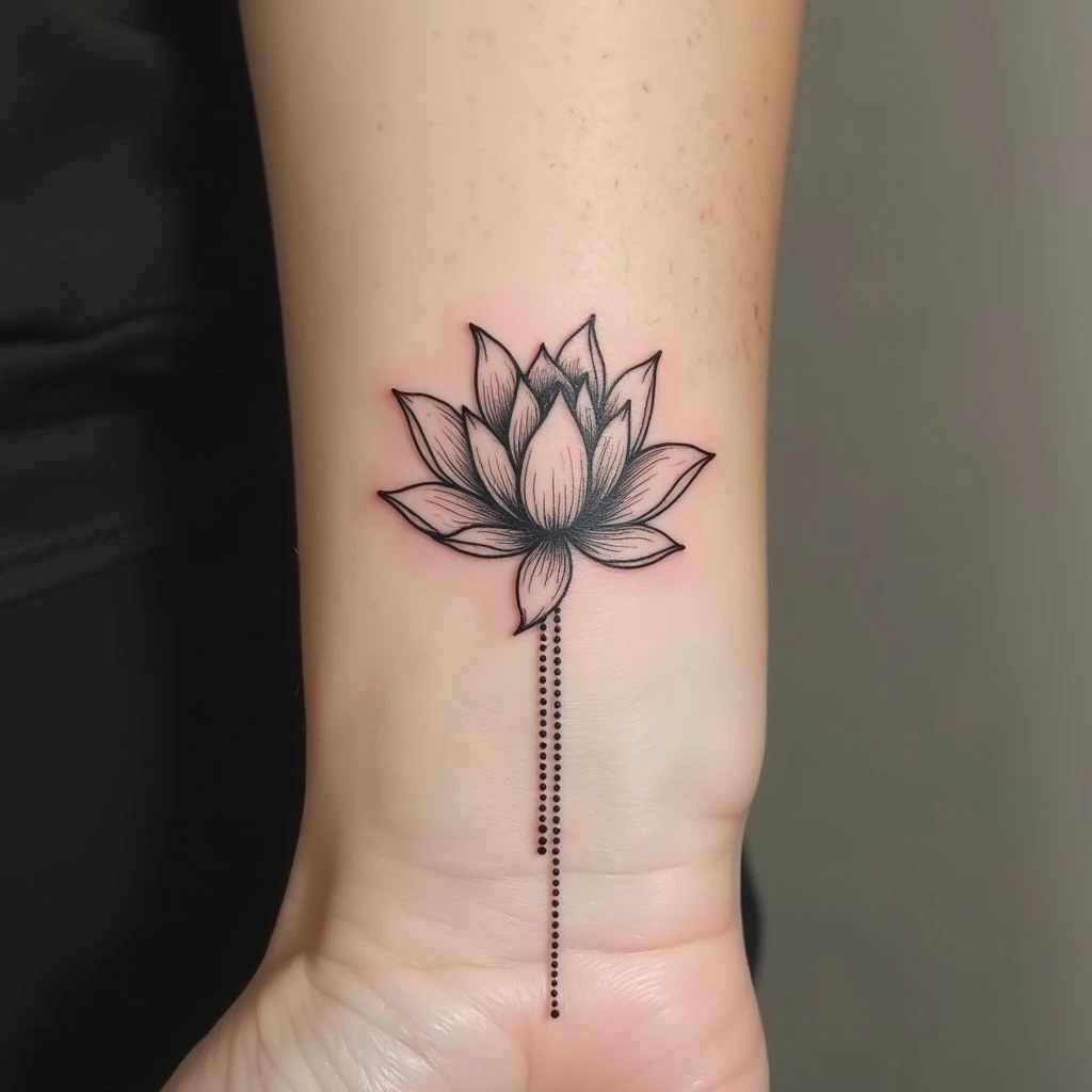 Delicate Lotus Flower Wrist Tattoo