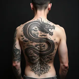 Majestic Dragon and Tiger Back Piece Tattoo