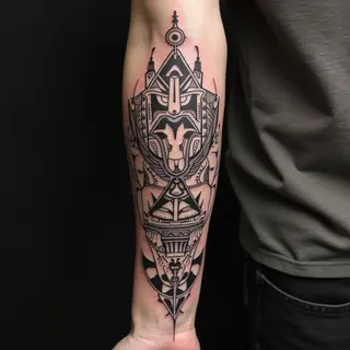 Dynamic Forearm Tattoo: Illustrative Tribal Fusion
